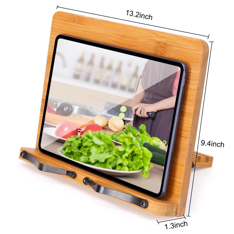 MEGREZ Bamboo Book Stand 11 x 8.0 inch, Foldable Cookbook Holder with 6 Adjustable Height, Reading Book Holder for Recipe, Music Book, Textbook, Tablet Stand, Tree and Giraffe - Image 2
